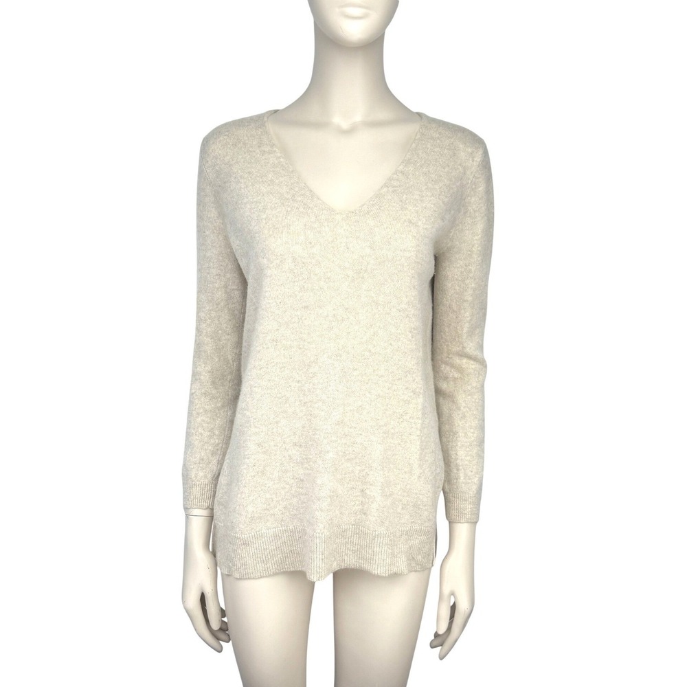 ZARA KNIT 100% Cashmere Oatmeal Beige V-Neck‎ Sweater Size S